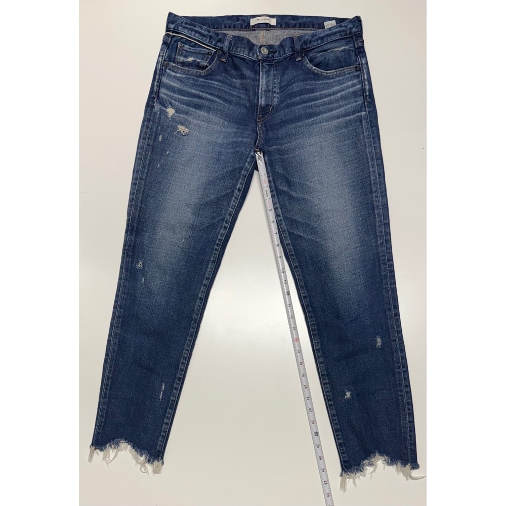 Moussy Vintage Distressed Slim Straight Jeans Medium Wash Raw Hem Made in Japan